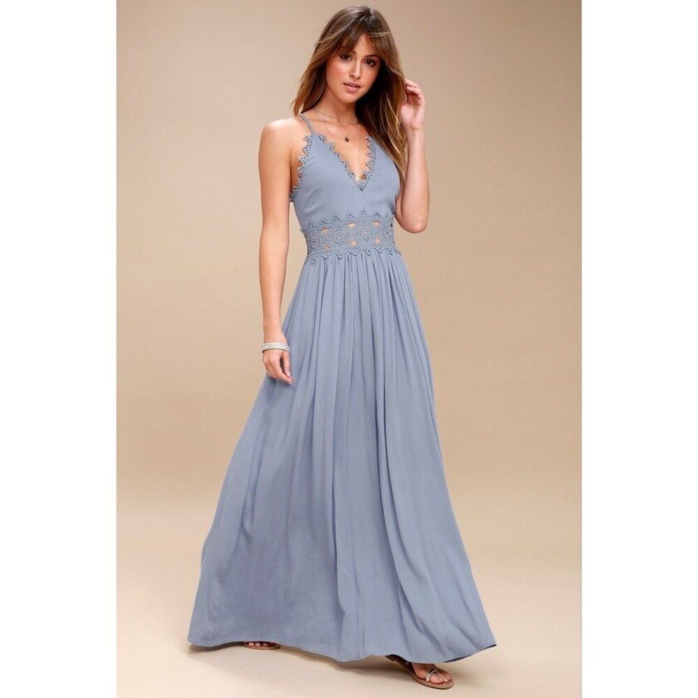 Lulus This Is Love Slate Blue Lace Maxi Dress - Size X-Small